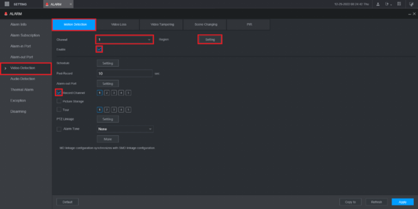 Come Configurare il Motion Detection su NVR Dahua