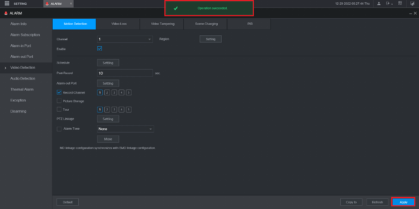 confermare Configurare il Motion Detection su NVR Dahua