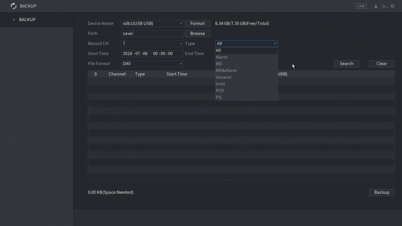 cercare ed eseguire il Backup dei file Video su un NVR Dahua