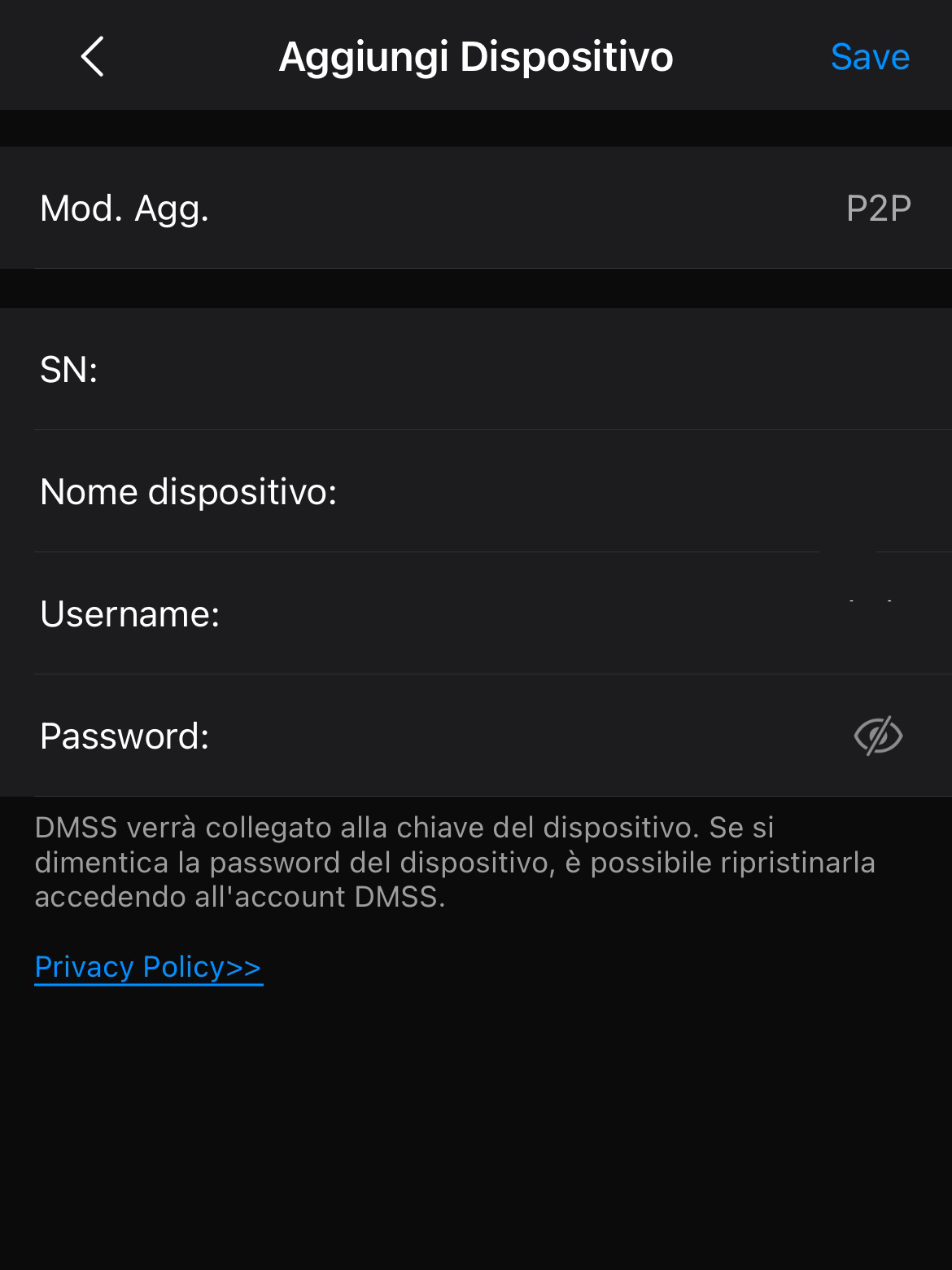 configurare dispositivo per Aggiungere nvr xvr dahua su App DMSS