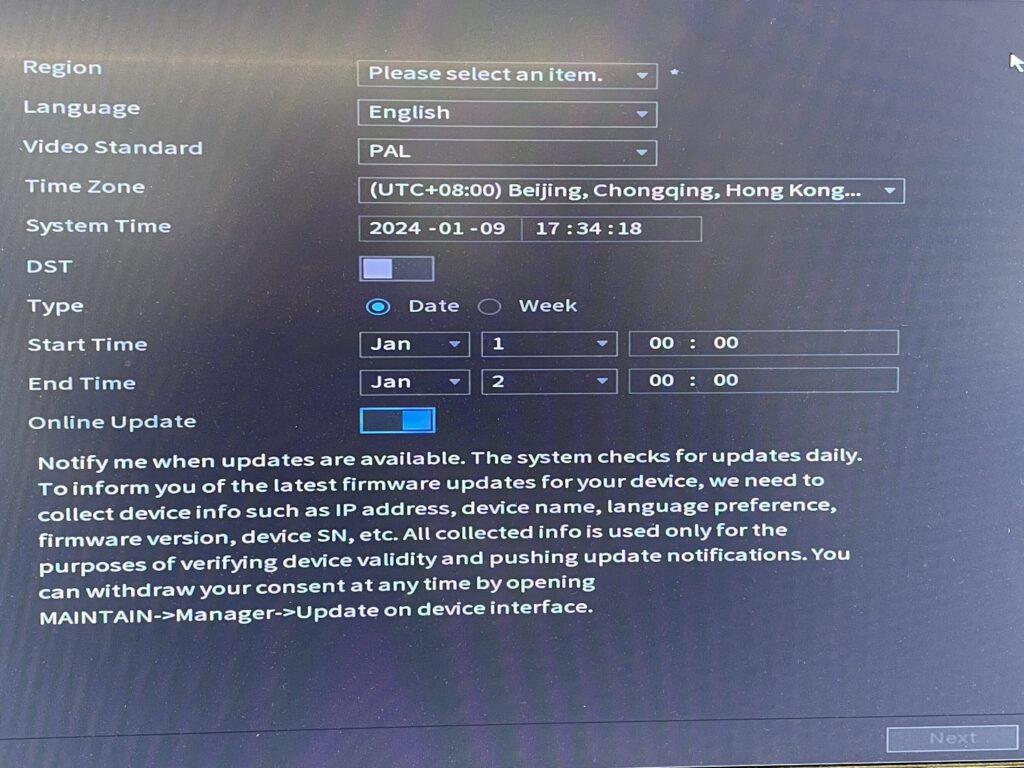 prima pagina di configurazione nvr xvr dahua